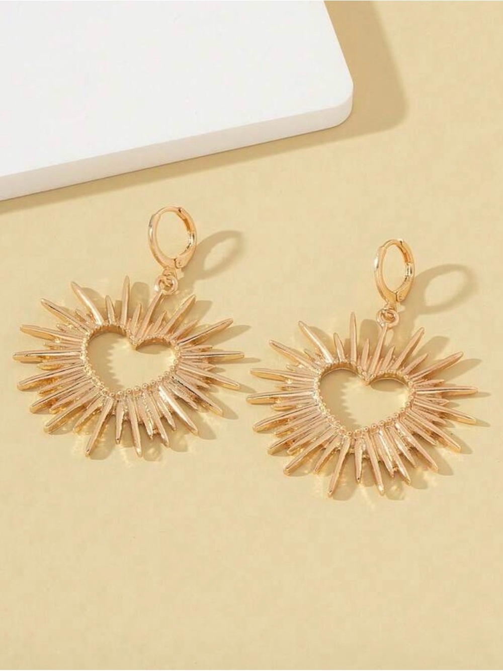 Radiant Heart Sunburst Drop Earrings - Gold Tone - Picture 2 of 3